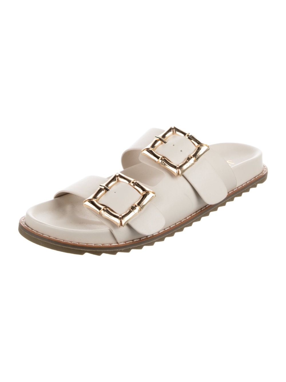 Jason Wu Cream Double Strap Slide Sandals Gold Buckle Size 7 NWT